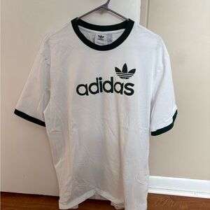 Adidas White Tee with Green Collar